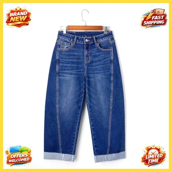 High Waisted Wide Leg Barrel Jeans Stretch Denim Cropped Ankle Pants